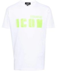 DSquared² - Icon Blur Cool Green Logo Katoenen T-shirt In Wit - Lyst