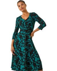 Roman - Floral Print Wrap Midi Stretch Dress - Lyst