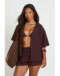 Boohoo - Linen Look Short Sleeve Beach Shirt - Lyst