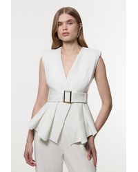 Karen Millen - Compact Stretch Belted Peplum Sleeveless Tailored Jacket - Lyst