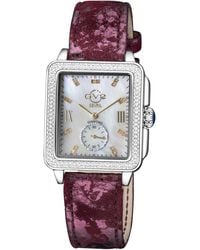 Gv2 - Bari Diamond Mother Of Pearl Dial Stainless Steel Case Leather Strap Watch - Lyst