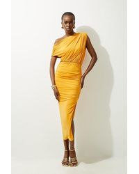 Karen Millen - Jersey Crepe Asymmetric Neckline Maxi Dress - Lyst