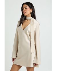 Boohoo - Textured Satin Scarf Detail Shift Dress - Lyst