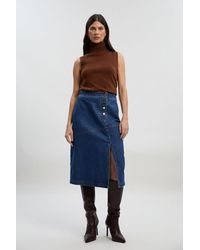 Karen Millen - Denim Asymmetric Button Front A Line Skirt - Lyst