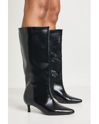 Boohoo - Pointed Toe Low Heel Pu Knee High Boots - Lyst