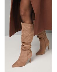 Wallis - Wide Fit Hibiscus Faux Suede Ruche High Stiletto Heel Knee Boots - Lyst
