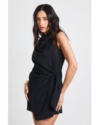 Boohoo - Cowl Neck Drape Side Woven Mini Dress - Lyst