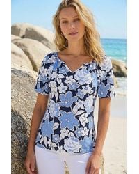 Roman - Floral Puff Print V-Neck Top - Lyst