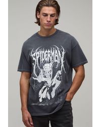 BoohooMAN - Washed Oversized Spiderman Gothic License Print T-Shirt - Lyst