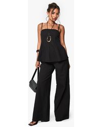 Boohoo - Linen Look Pleated Square Neck Cami Top And Wide Leg Pants Co-Ord - Lyst