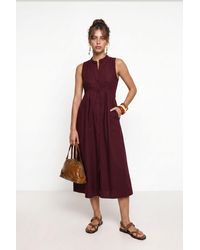 Happiness İstanbul - Mandarin Collar Sleeveless A-Line Midi Dress - Lyst