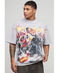 BoohooMAN - Slate Oversized Extended Neck Gothic Biker Over Seams Heavyweight Premium Graphic T-Shirt Cotton - Lyst