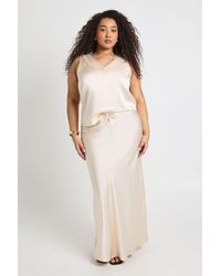 Boohoo - Plus Satin Drawcord Maxi Skirt - Lyst