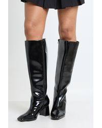 Boohoo - Wide Fit Flared Block Heel Knee High Boots - Lyst