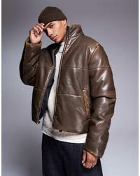 ASOS - Washed Faux Leather Puffer Jacket - Lyst