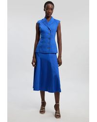 Karen Millen - Tailored Linen Button Front Full Midi Skirt - Lyst