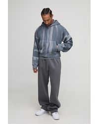 BoohooMAN - Shrunken Boxy Streak Wash Sport Embroidered Zip Through Hoodie - Lyst