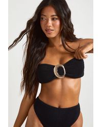 Boohoo - Trim Detail Crinkle Bandeau Bikini Top & High Waist Bottoms - Lyst
