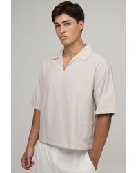 BoohooMAN - Oversized Boxy Poplin Stripe V-Neck Polo - Lyst
