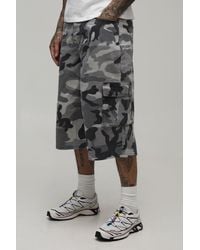 BoohooMAN - Tall Washed Camo Pleat Knee Longline Jorts - Lyst