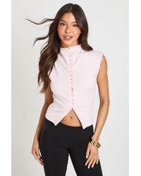 Boohoo - Compact Cotton Button Through Cap Sleeve Top - Lyst