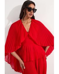 Karen Millen - Pleated Cape Sleeve Plunge Neck Woven Top - Lyst