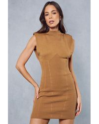 MissPap - High Neck Knitted Shoulder Pad Mini Dress - Lyst