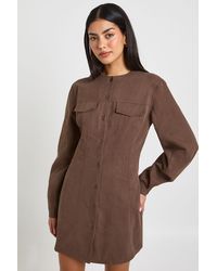Boohoo - Twill Button Through Barrell Sleeve Shirt Dress - Lyst