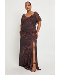 Boohoo - Plus Leopard Lace Trim Angel Sleeve Slip Dress - Lyst