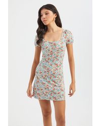 Hiccup - Floral Square Neck Short Sleeve Mini Dress - Lyst