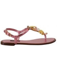 Dolce & Gabbana - Embellished Slides Flats Sandals Shoes Leather - Lyst