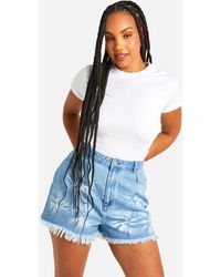 Boohoo - Plus Bleach Wash Distressed Hem Denim Shorts - Lyst