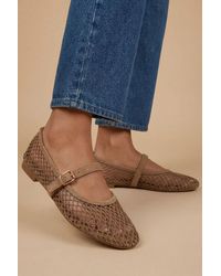Oasis - Tilly Mesh Mary-Jane Faux Leather Ballet Pumps - Lyst