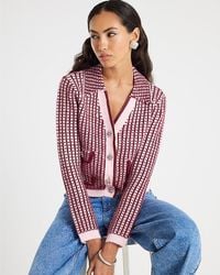 River Island - Cardigan Boucle Check Print Collared - Lyst