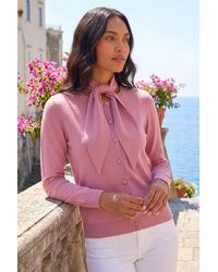 Roman - Tie Neck Soft Knit Cardigan - Lyst