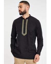 Threadbare - Black 'braden' Long Sleeved Cotton Kurta Tunic Shirt - Lyst
