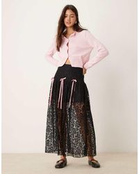 Miss Selfridge - Lace Bow Detail Tiered Maxi Skirt - Lyst