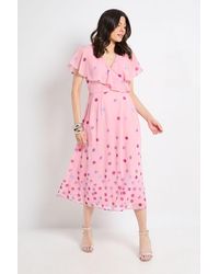 Wallis - Polka Dot Border Cape Sleeve Midi Dress - Lyst