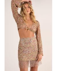 Nasty Gal - Metallic Net Sequin Pearl Tassel Tie Side Mini Skirt - Lyst