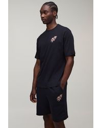 BoohooMAN - Tall Regular Fit Rose Embroidered T-Shirt & Fit Short Set - Lyst
