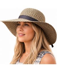 Woodland Leathers - Ladies Wide Brim Woven Sun Hat Adjustable Summer Beach Hat - Lyst
