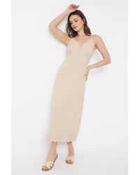 Oasis - Linen Scallop Edge Button Down Strappy Midi Dress - Lyst