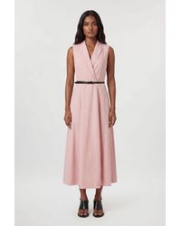 Karen Millen - Premium Viscose Linen Tailored Belted Full Skirted Midi Dress - Lyst