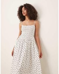 Abercrombie & Fitch - Dipped Waist Smocked Poplin Midi Dress - Lyst
