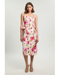 Karen Millen - Scattered Cotton Poplin Boned Detail Woven Midi Dress Viscose - Lyst