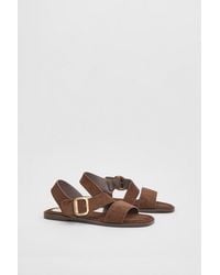 Wallis - Sandie Faux Suede Buckle Detail Asymmetrical Flat Sandals - Lyst