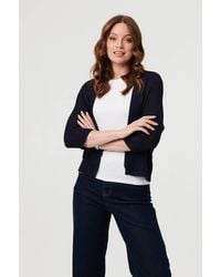 Izabel London - Mesh Cropped 3/4 Sleeve Open Cardigan - Lyst