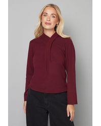 Wallis - Petite Plum Wrap Neck Knitted Jumper - Lyst