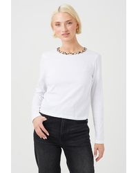 Brave Soul - Long Sleeve Contrast Print Neck Detail Top - Lyst