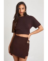Boohoo - Wrap Front Trim Detail Mini Skort - Lyst
